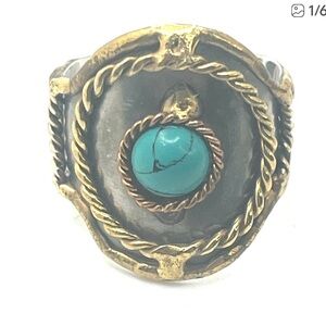 Boho Turquoise Look Wide Statement Ring